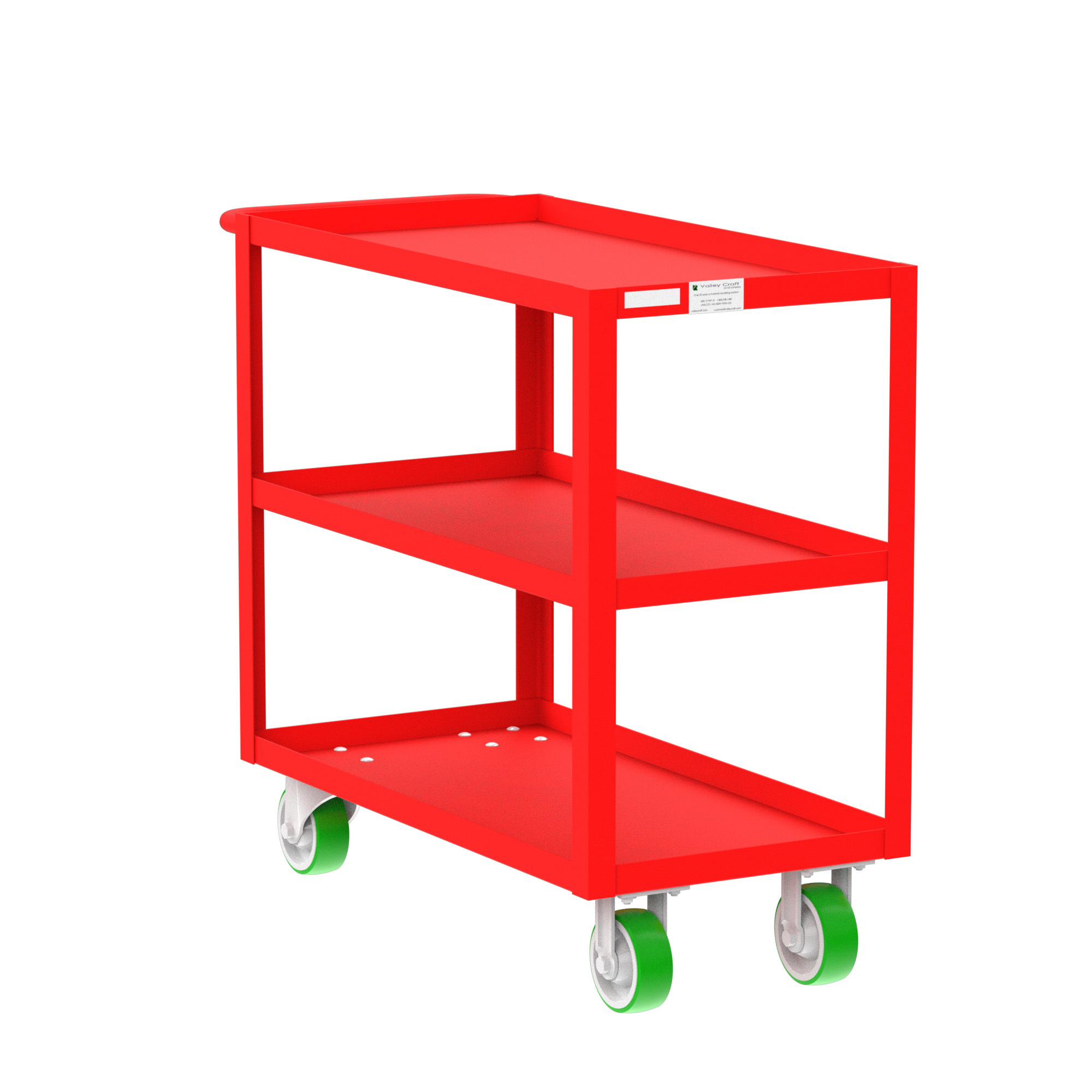 Valley Craft, 3-Shelf Utility Cart, Lipped Top, Total Capacity 2000 lb, Shelves (qty.) 3, Material Steel, Model# F89178RDPY
